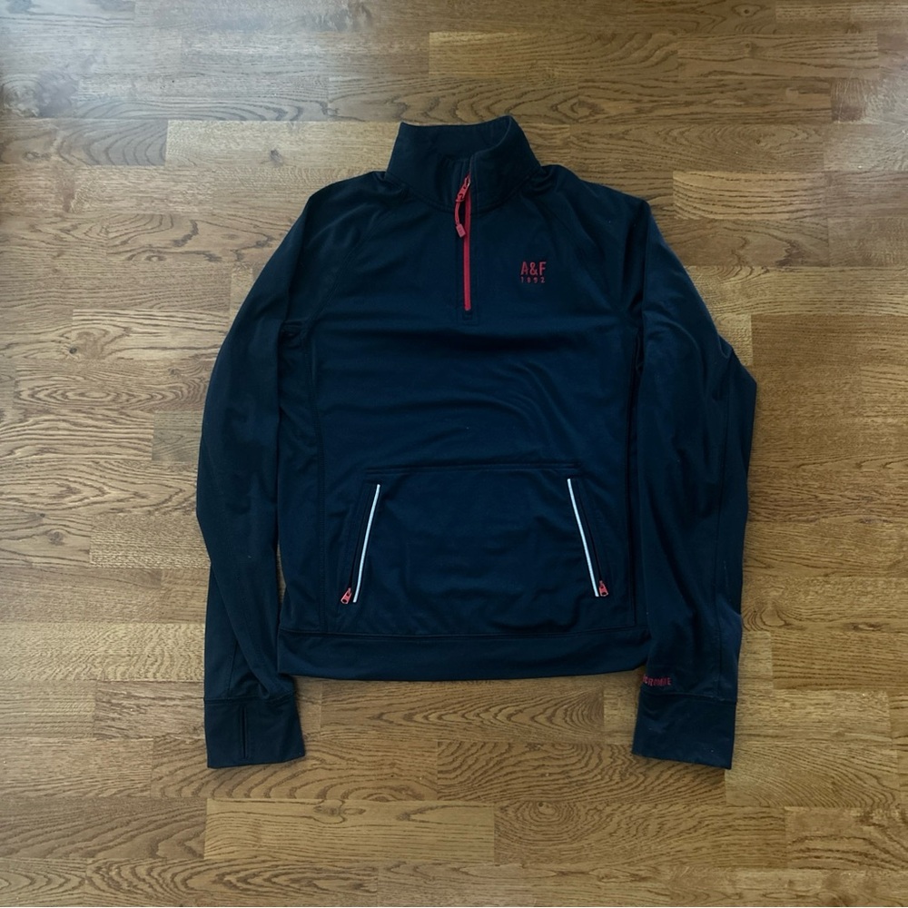 Vtg Abercrombie Men 1/4 Zip Quarter Half Navy Blue Red Pockets Sweatshirt L Y2K
